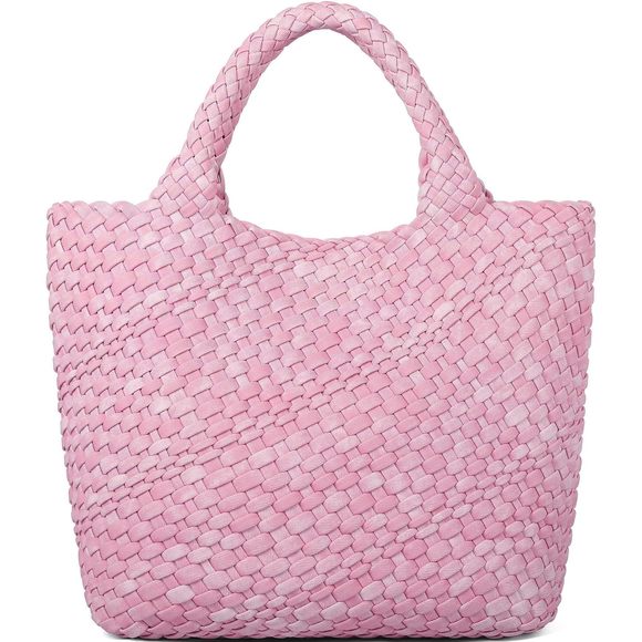 Woven Bag, Vegan Leather Tote Bag Large Summer Beach Travel Handbag :D - Picture 1 of 6